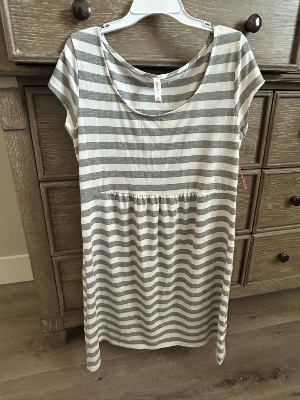 Xhilaration Gray and White Striped Scoop-Neck Midi Dress